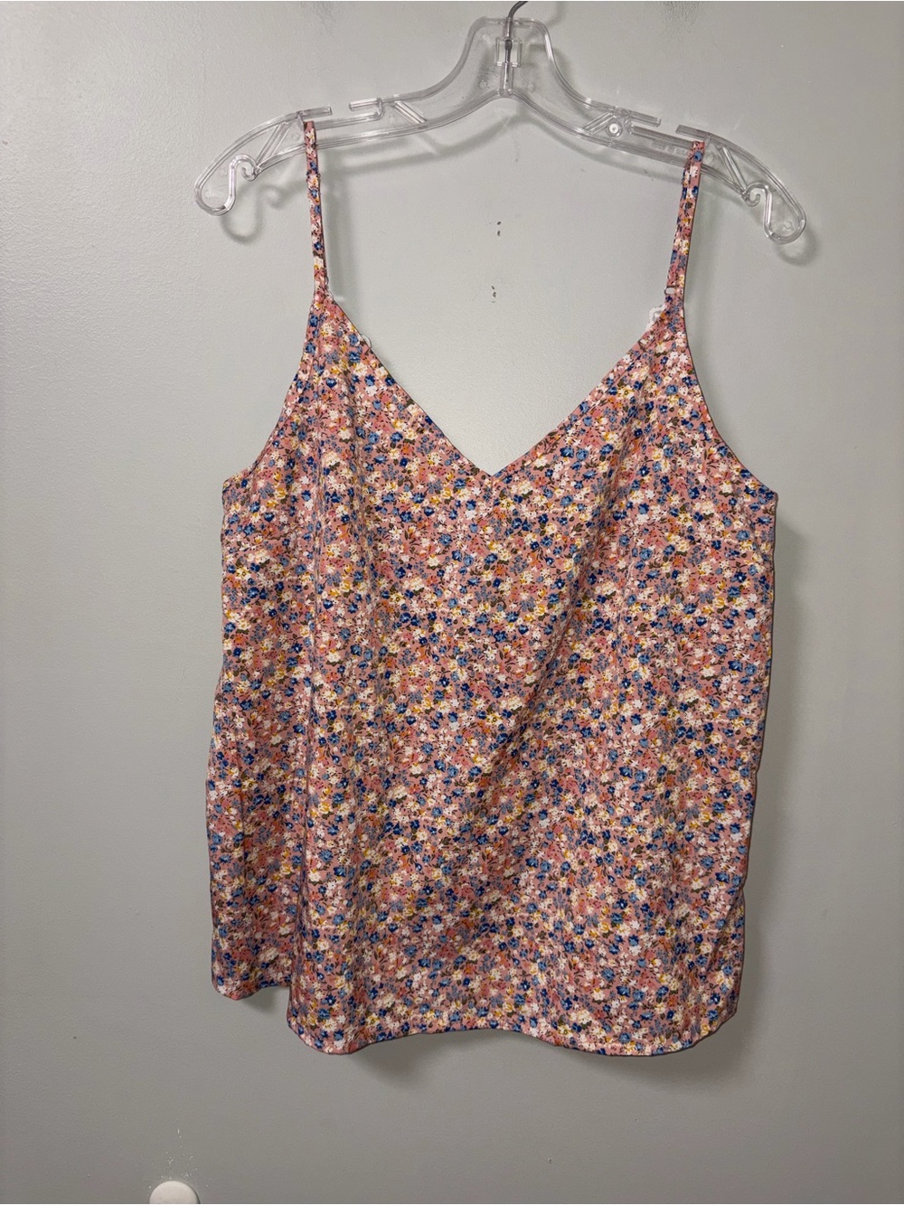 SHEIN Pink Ditsy Floral Cami Tank Crochet Trim Back Boho Lightweight L